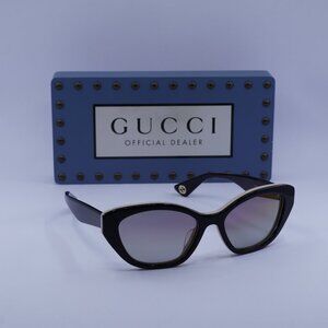 Gucci GG1638SA 003 Cat Eye Sunglasses - Black/Beige/Red Mirror